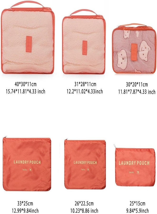 Keetly Travel Storage Cubes || Printed Clothes Packing Cubes || Space Savers Bags || Cosmetics Underwear Socks Shoes || Polyester Organizer Pouch pack of 6 (Orange) - Image 2